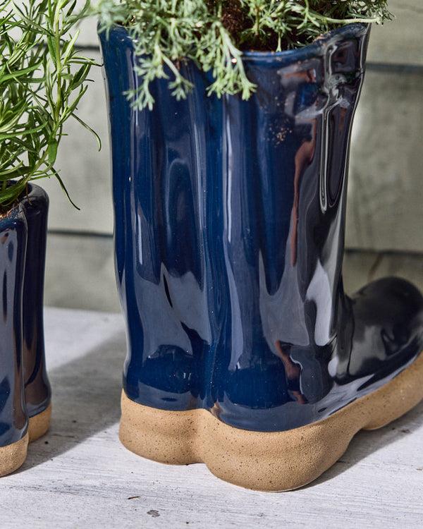 Dibor Little & Large Dark Blue Welly Boots Planter Set