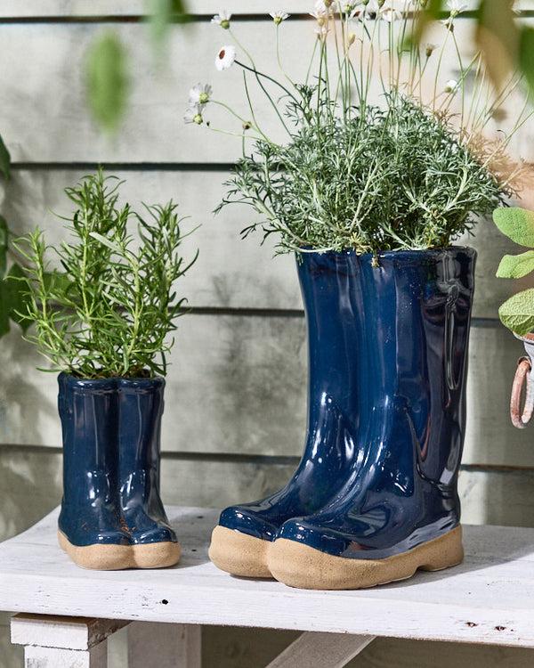 dibor Little & Large Dark Blue Welly Boots Planter Set
