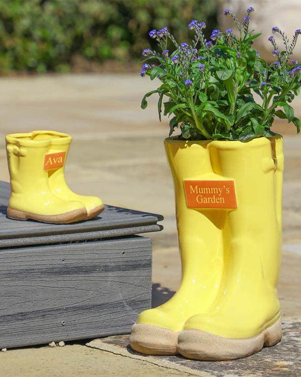 dibor Little & Large Personalised Welly Boot Planter Gift Set