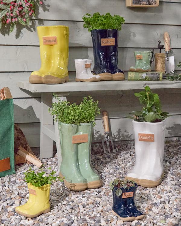 dibor Personalised Gift Welly Boot Ceramic Planters