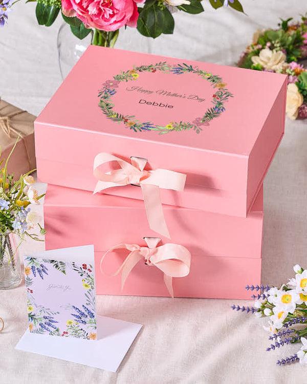 dibor Personalised Pink Mother's Day Gift Box and Card Bundle
