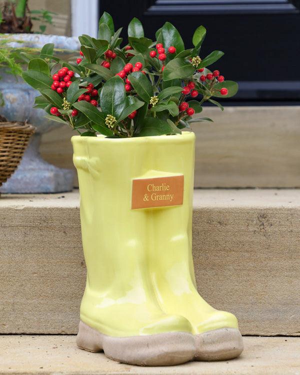 Dibor Personalised Sunshine Yellow Large Welly Planter