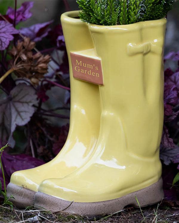 Dibor Personalised Sunshine Yellow Large Welly Planter