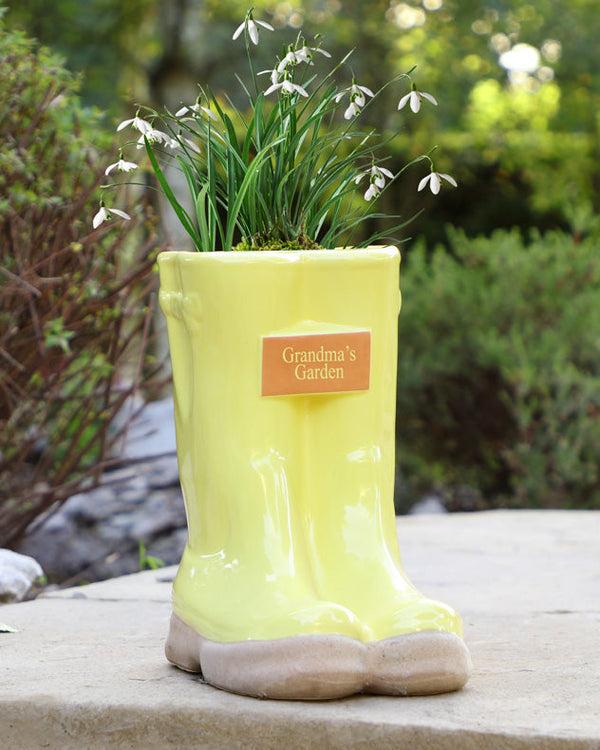dibor Personalised Sunshine Yellow Large Welly Planter