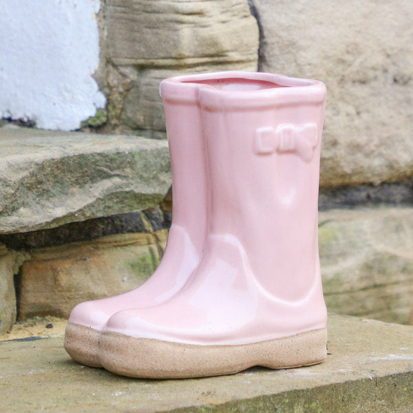 Dibor Pink Wellington Boots Planter With Personalised Marker