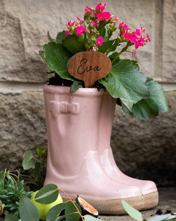dibor Pink Wellington Boots Planter with Personalised Marker