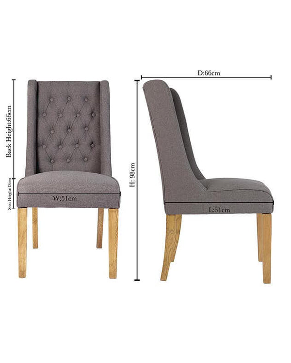 Dibor Set Of 2 Cannes Charcoal Button Back Dining Chairs
