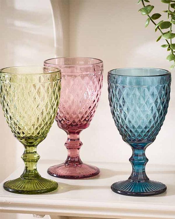 dibor Set of 3 Multi-coloured Embossed Wine Goblets