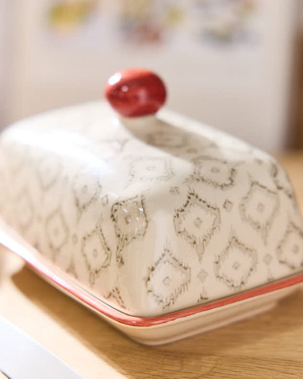 Dibor Sunset Orange And Diamond Patterned Butter Dish