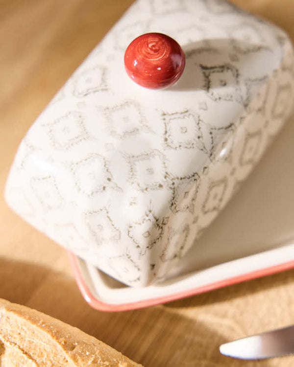 Dibor Sunset Orange And Diamond Patterned Butter Dish