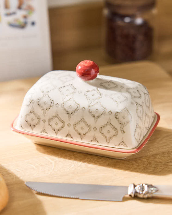 dibor Sunset Orange and Diamond Patterned Butter Dish