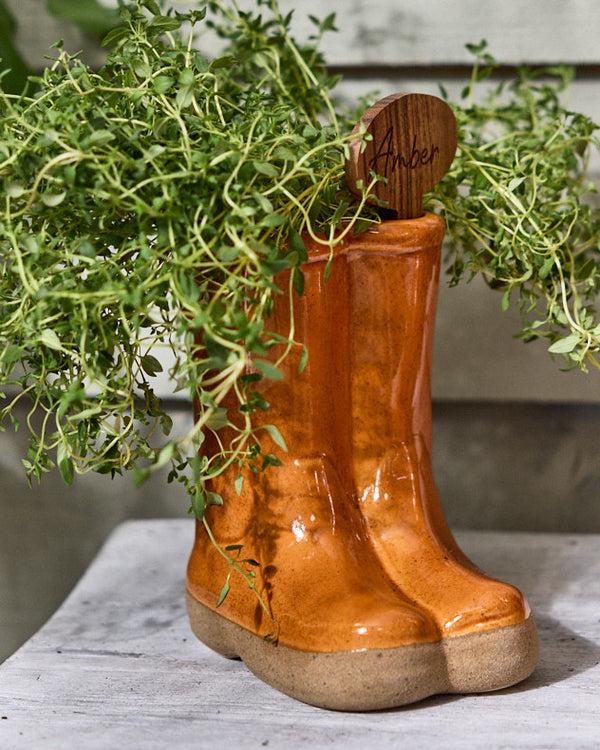 Dibor Welly Boot Ceramic Planter With Personalised Marker