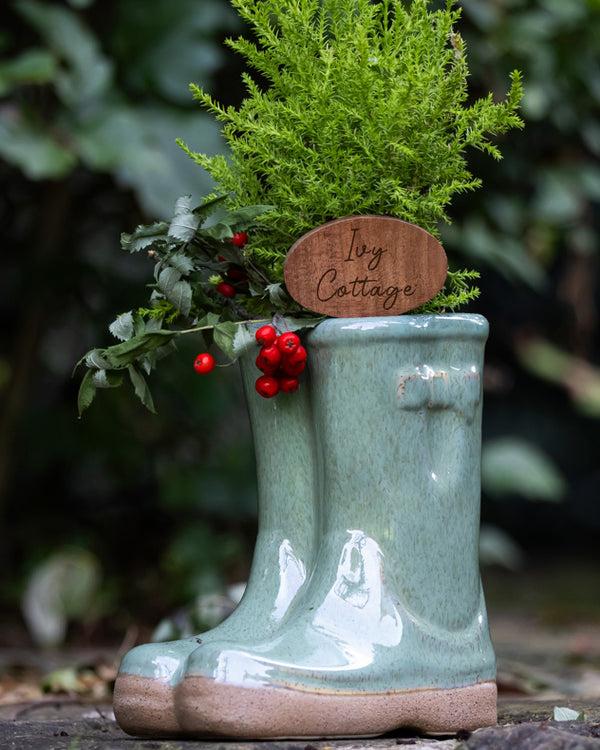 Dibor Welly Boot Ceramic Planter With Personalised Marker