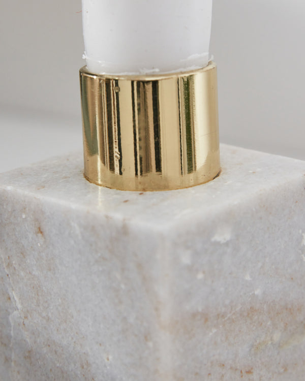 Dibor White Square Marble & Gold Single Candle Holder