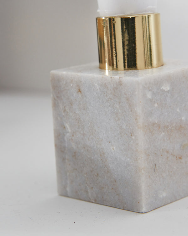 Dibor White Square Marble & Gold Single Candle Holder
