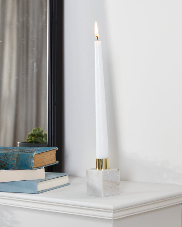 dibor White Square Marble & Gold Single Candle Holder