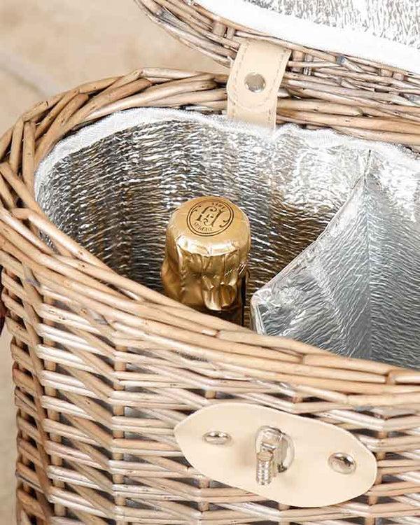 Dibor Wicker Two Bottle Carrier With Canvas Carry Strap