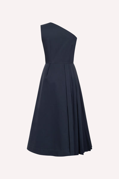 Dice Kayek Asymmetric Pleated Button-Detail Dress Navy