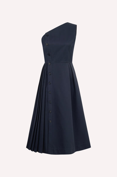 dice kayek Asymmetric Pleated Button-Detail Dress Navy