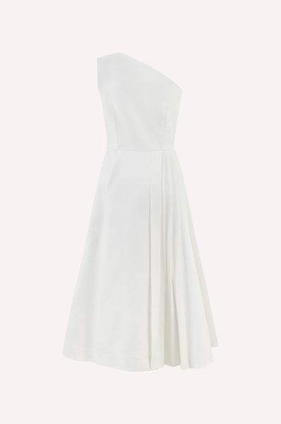 Dice Kayek Asymmetric Pleated Button-Detail Dress White