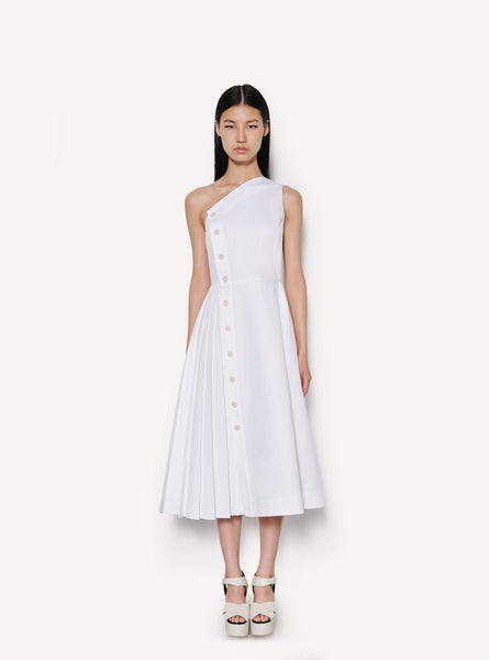 Dice Kayek Asymmetric Pleated Button-Detail Dress White