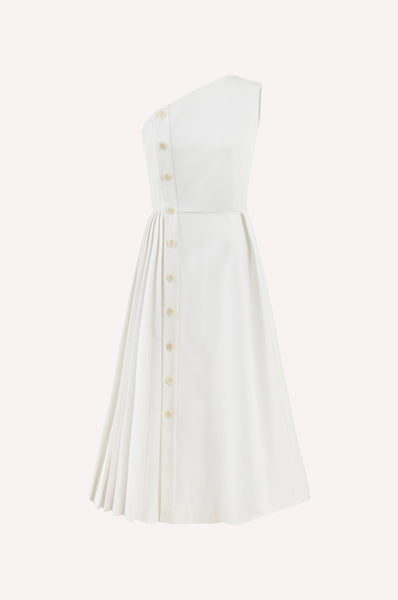dice kayek Asymmetric Pleated Button-Detail Dress White