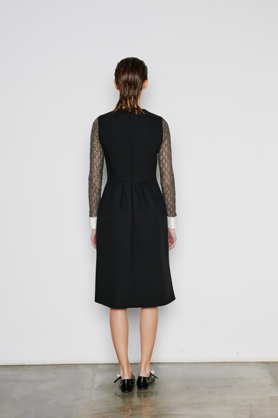 Dice Kayek Black Dress With Lace Sleeves And Contrast Cuffs BLACK