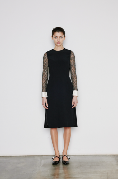 dice kayek Black Dress with Lace Sleeves and Contrast Cuffs BLACK