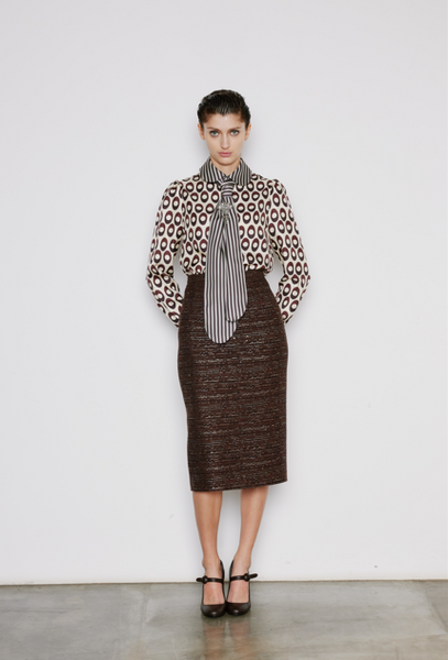 dice kayek Classic Tweed Pencil Skirt Brown OFF WHITE