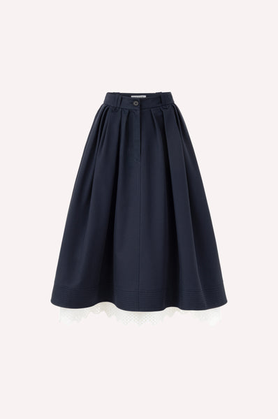 dice kayek Cotton Midi Skirt with Eyelet Embroidery Navy NAVY