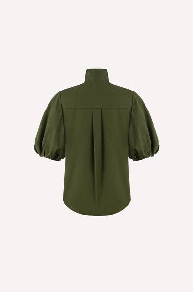 Dice Kayek Cotton Poplin Shirt With Structured High Collar KHAKI