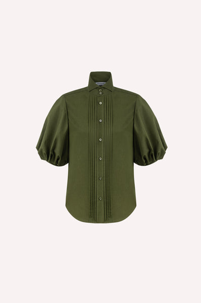 dice kayek Cotton Poplin Shirt with Structured High Collar KHAKI