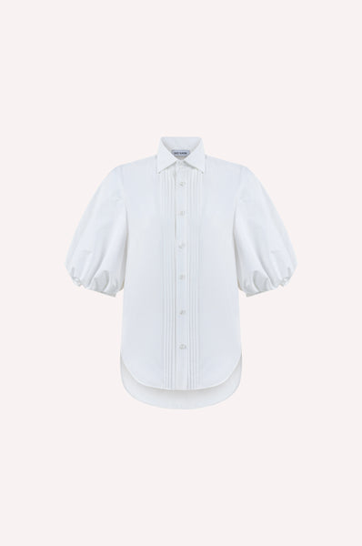 dice kayek Cotton Poplin Shirt with Structured High Collar White
