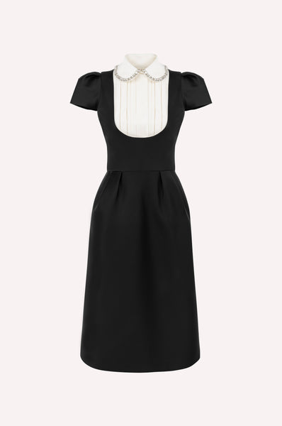 dice kayek Crystal-Collar Plastron Midi Dress Black