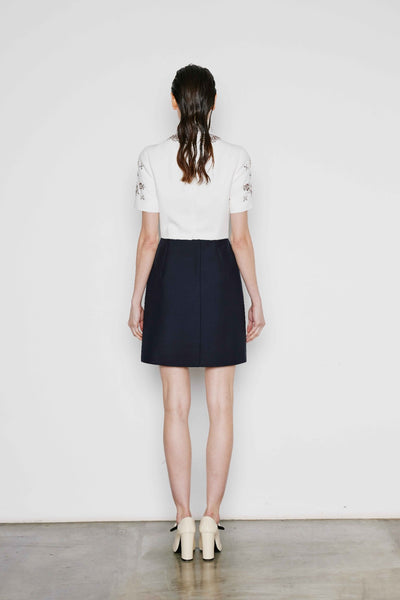 Dice Kayek Crystal Embellished Short Sleeve Contrast Dress NAVY