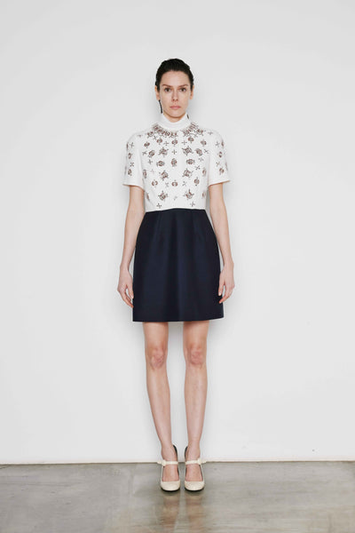 Dice Kayek Crystal Embellished Short Sleeve Contrast Dress NAVY