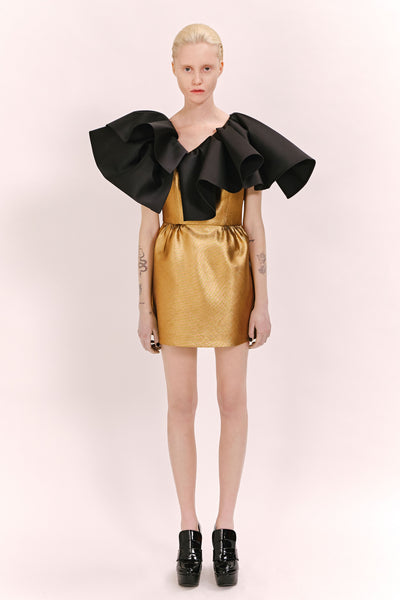 Dice Kayek Architectural Ruffled Dress GOLD