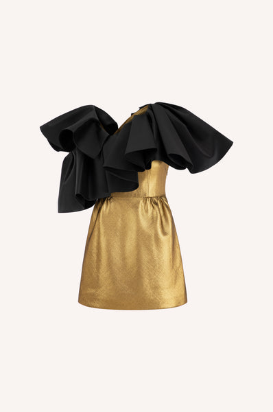 dice kayek Architectural Ruffled Dress GOLD