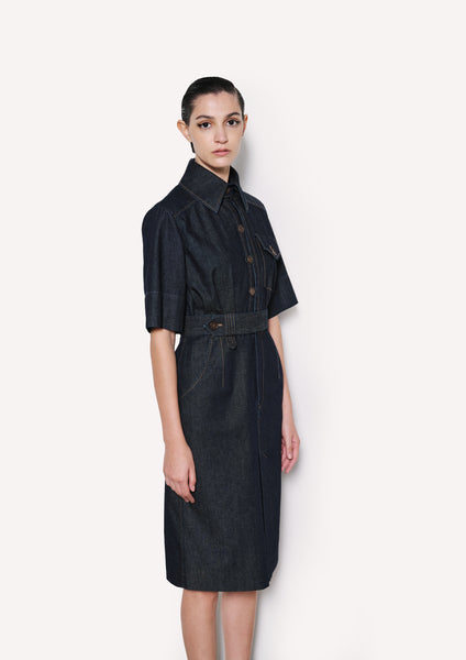 Dice Kayek Belted Chambray Midi Shirt Dress INDIGO