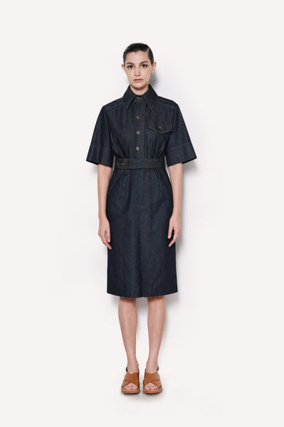 Dice Kayek Belted Chambray Midi Shirt Dress INDIGO