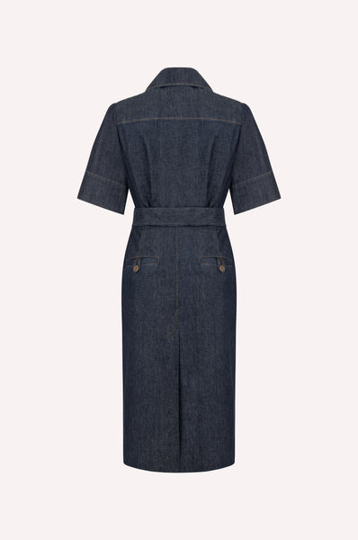 Dice Kayek Belted Chambray Midi Shirt Dress INDIGO