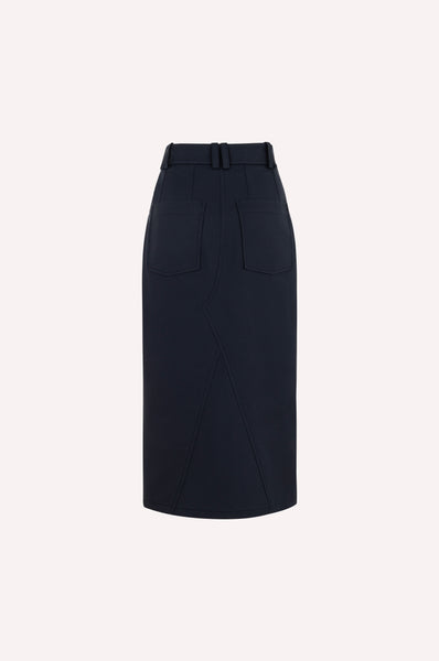 Dice Kayek Cotton Midi Skirt With Front Slit NAVY