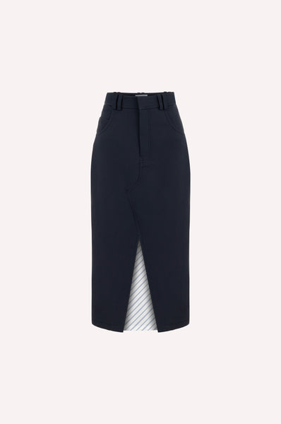 dice kayek Cotton Midi Skirt with Front Slit NAVY