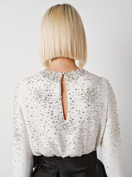 Dice Kayek Crystal Embroidered Blouse OFF WHITE