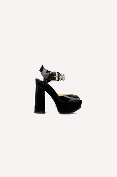 Dice Kayek Crystal Strap Peep-Toe Heels BLACK