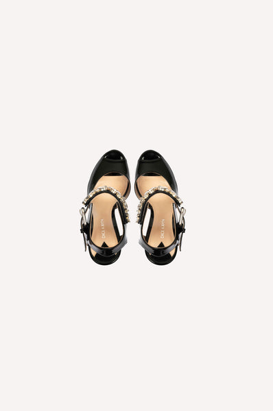 Dice Kayek Crystal Strap Peep-Toe Heels BLACK