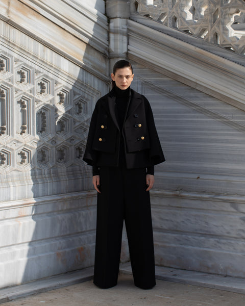 Dice Kayek Double-Breasted Cropped Peacoat BLACK