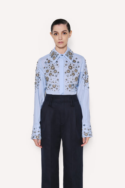 dice kayek Embellished Cotton Classic Shirt Blue