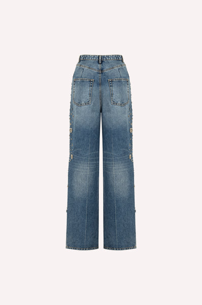Dice Kayek Embellished Wide-Leg Denim Jeans BLUE