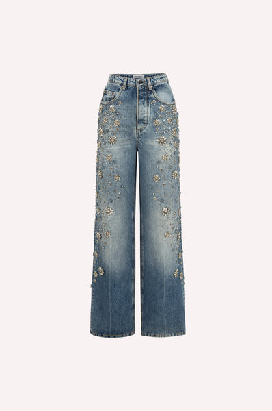 dice kayek Embellished Wide-Leg Denim Jeans BLUE
